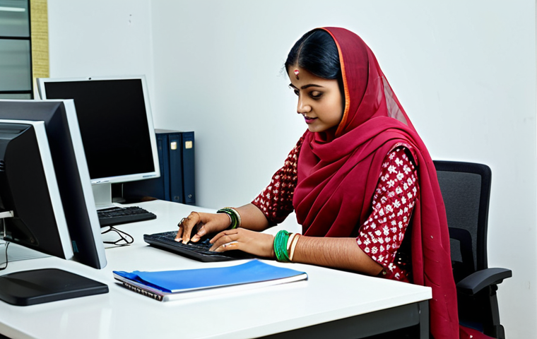 ** A professional businesswoman in a modest sari, working at a desk in a modern office in Dhaka, Bangladesh. Fully clothed, appropriate attire, safe for work, perfect anatomy, natural proportions, professional photography, high quality.

**