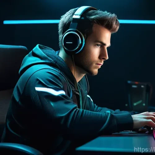 Home 22 FPS 게임에서 중요한 설정값 조정법 - **Prompt 1: The Focused Apex Predator**
"A male professional gamer, mid-twenties, with an intens...