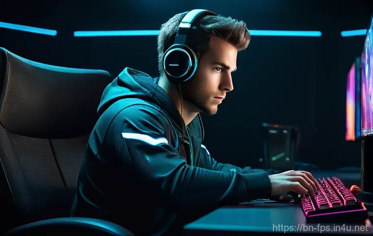 FPS 게임에서 중요한 설정값 조정법 - **Prompt 1: The Focused Apex Predator**
"A male professional gamer, mid-twenties, with an intens...