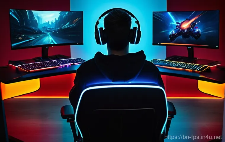 레이저 기반 FPS 주변기기 리뷰 - **Prompt: "A focused, determined young gamer, approximately 20-25 years old, engaged in an intense F...