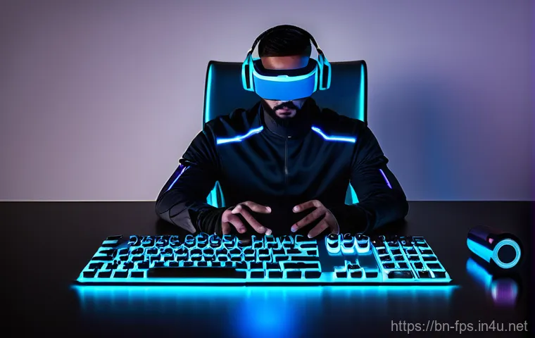 레이저 기반 FPS 주변기기 리뷰 - **Prompt: "A focused, determined young gamer, approximately 20-25 years old, engaged in an intense F...