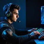 Home 8 플랫폼별 FPS 게임 추천 리스트 - **Prompt:** A young male gamer, in his early twenties, completely engrossed in a high-fidelity first...