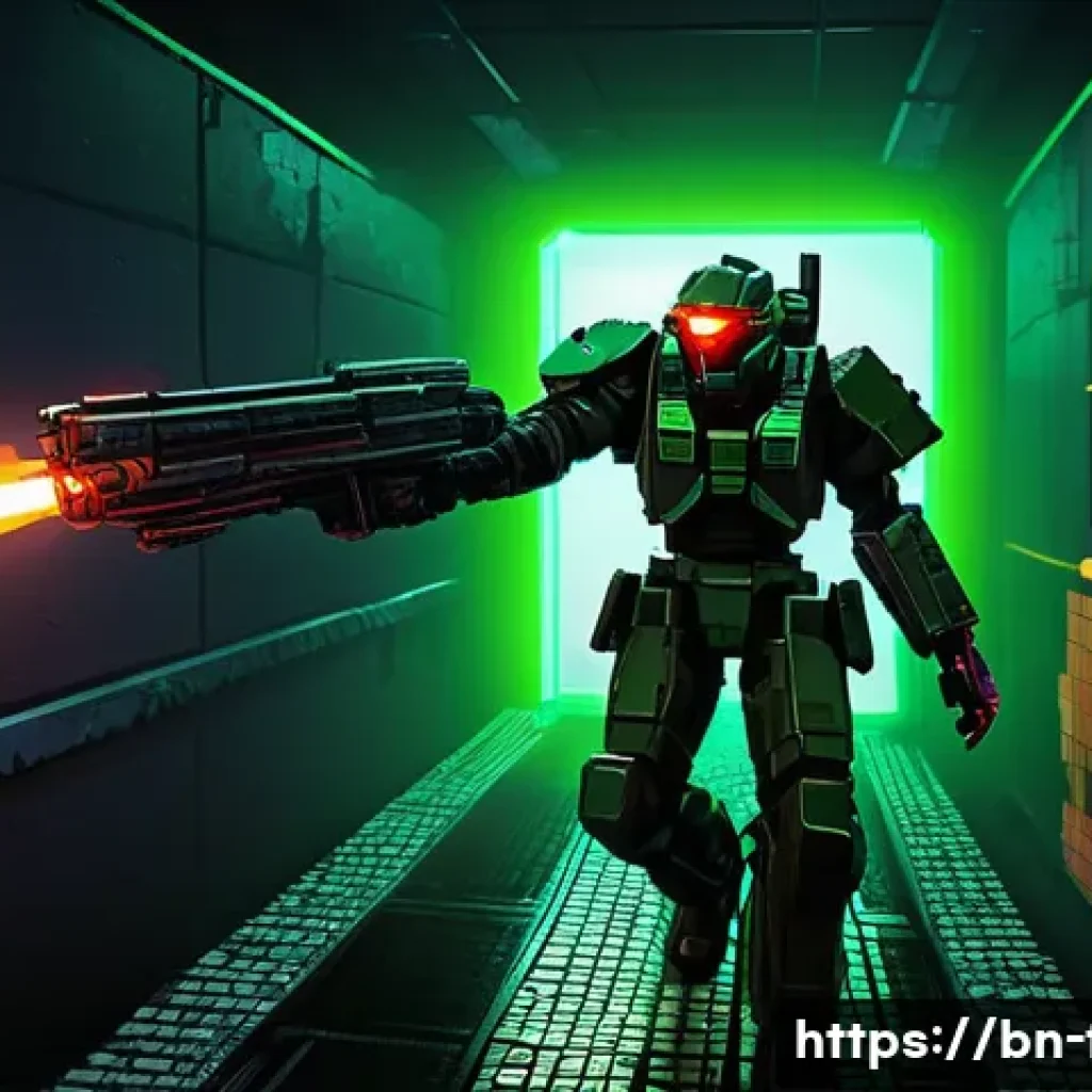 레트로 FPS의 매력과 재평가 - **Prompt 1: Classic Pixelated FPS Action**
    "A lone, heavily armored male protagonist, viewed fro...