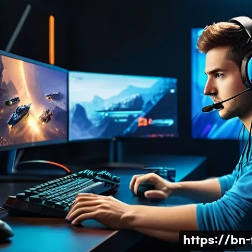 FPS 게임 리플레이 분석하는 법 - A detailed digital illustration of a professional esports player intensely analyzing a gameplay repl...