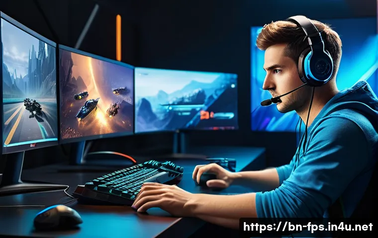 FPS 게임 리플레이 분석하는 법 - A detailed digital illustration of a professional esports player intensely analyzing a gameplay repl...