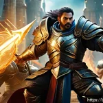 FPS 게임 속 히어로 캐릭터 분석 - A dynamic fantasy battle scene featuring a diverse team of heroes in action, each distinctly display...