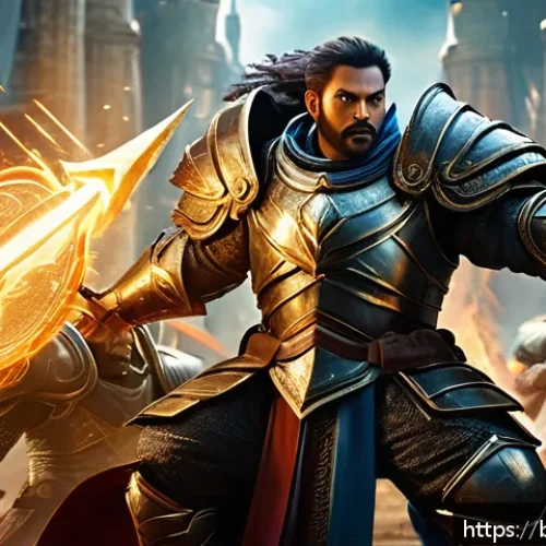 FPS 게임 속 히어로 캐릭터 분석 - A dynamic fantasy battle scene featuring a diverse team of heroes in action, each distinctly display...